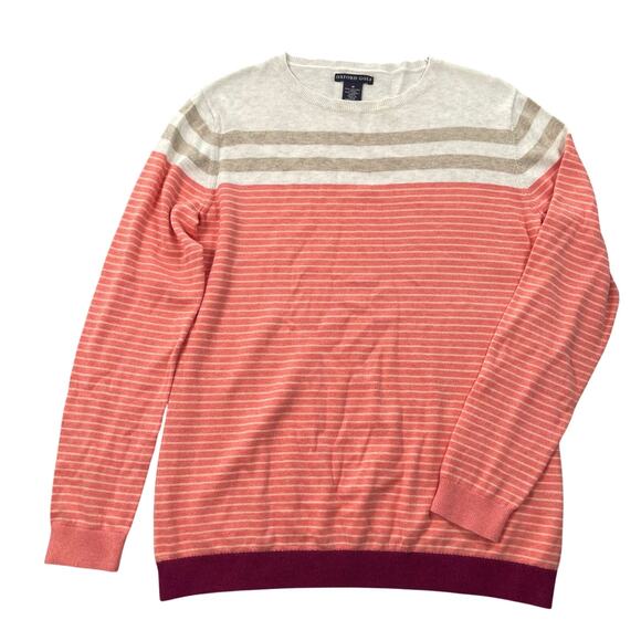 Oxford Golf Sweater Womens Medium Coral Pink Striped Cotton Modal Knit Preppy - Picture 14 of 15